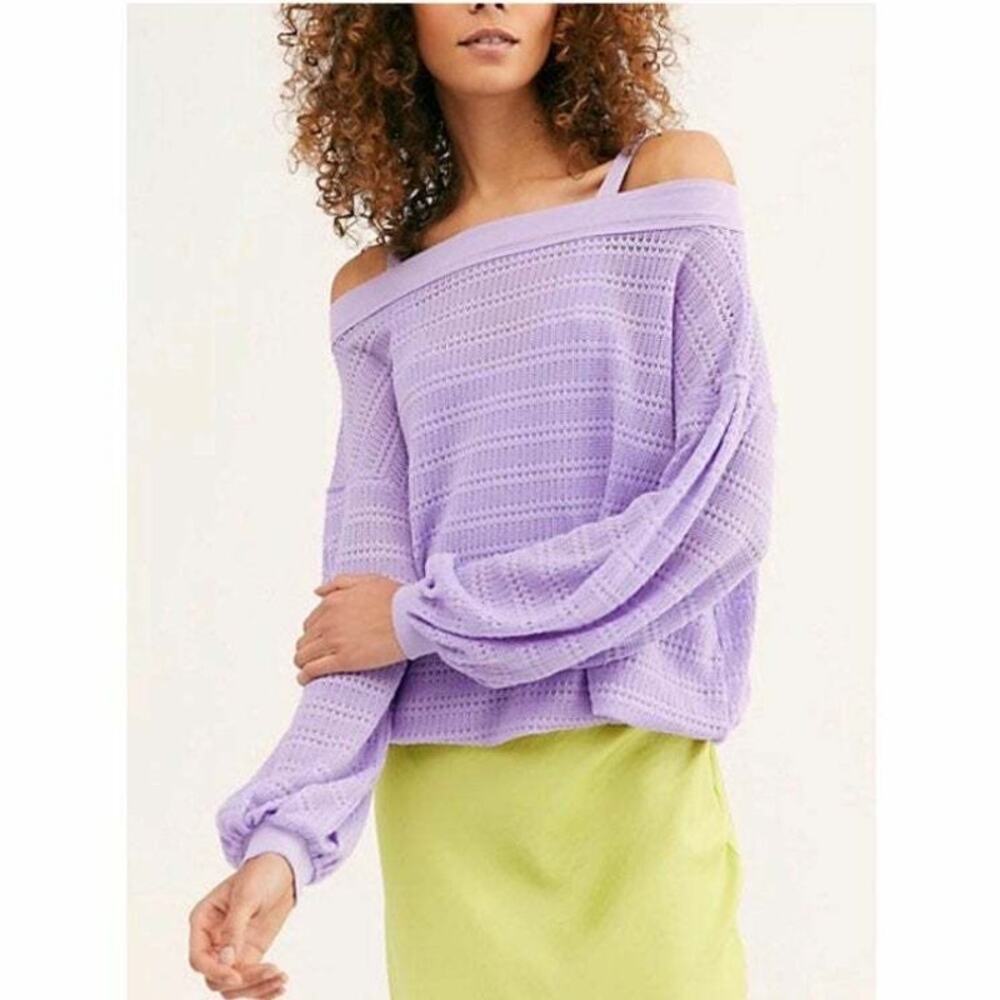 FREE PEOPLE Lilac Sistine Hacci Sweater TOP off shoulder size medium
